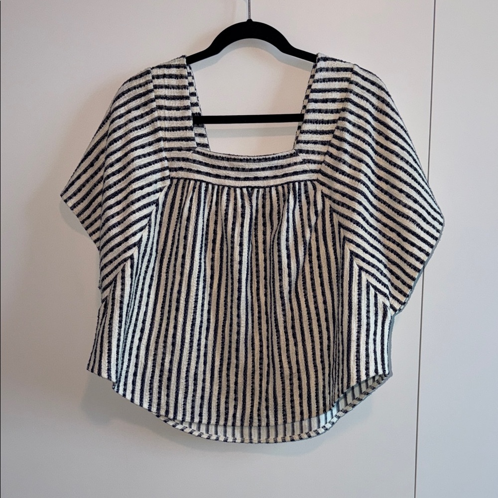 Madewell Navy and White Striped Blouse